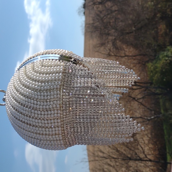 🐧UNIQUE VINTAGE Round Pearl/Rhinestones Flapper Clutch - Picture 11 of 14